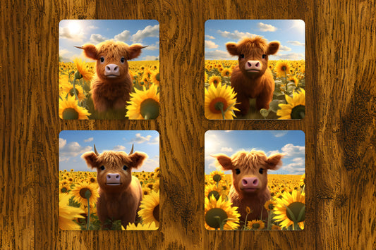 Highland Cow Coaster 4-Pack (Collection 2)